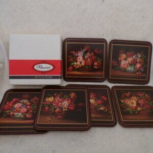 Pimpernel FLEMISH FLOWERS COASTERS New in Box Cork Back 4.25" x 4.25"